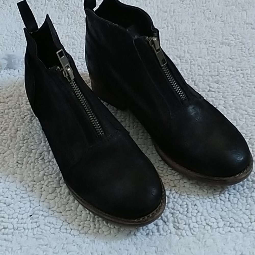 Black leather ankle booties